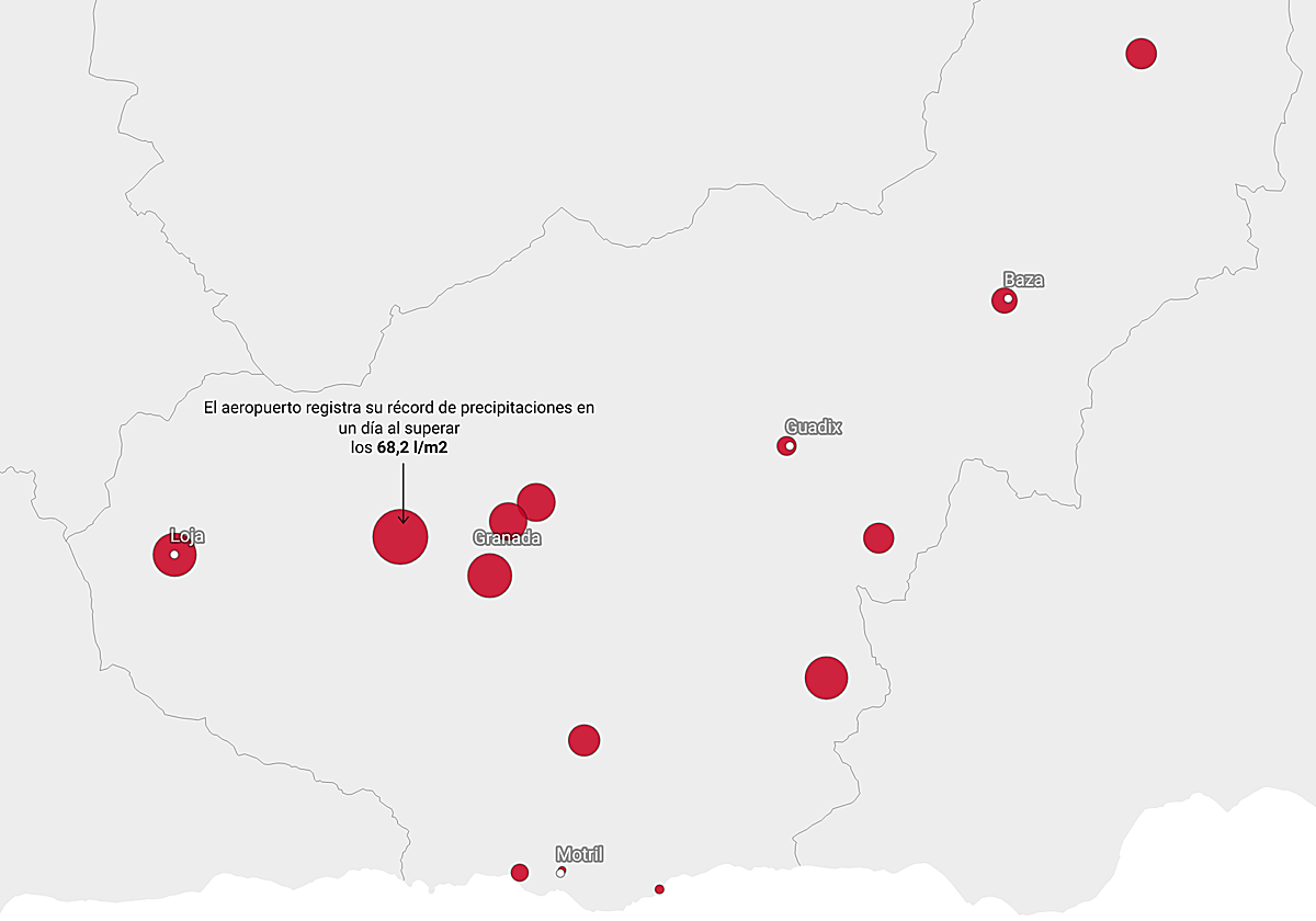 El aeropuerto de Granada registra el récord de lluvia en un día