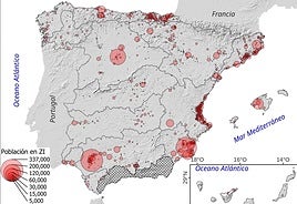 Mapa de número de habitantes en zona inundable por municipio.