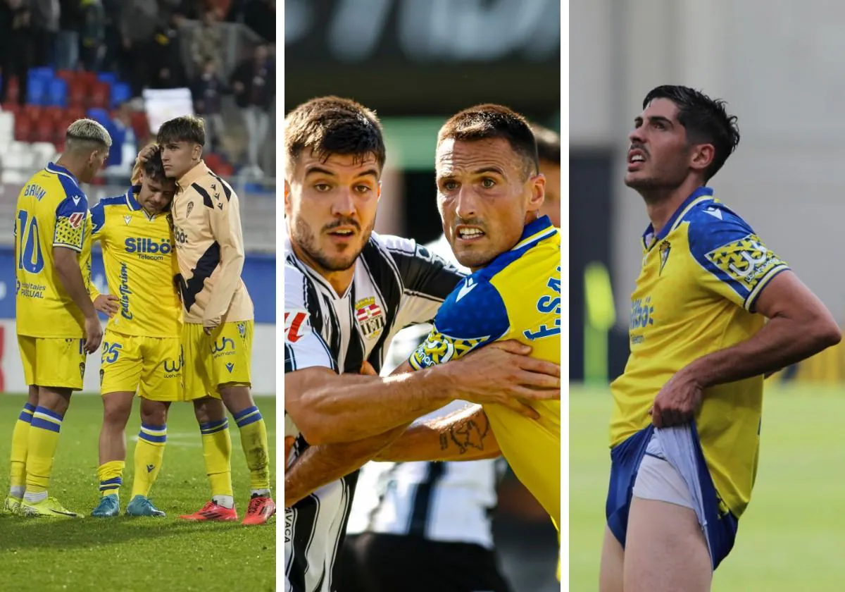 Melendo, San Emeterio y Carlos Fernández, con el Cádiz.