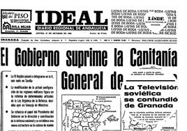 Portada de IDEAL del 27 de octubre anunciando la invasión de Granada por parte de la televisión sociética con el detalle de la noticia