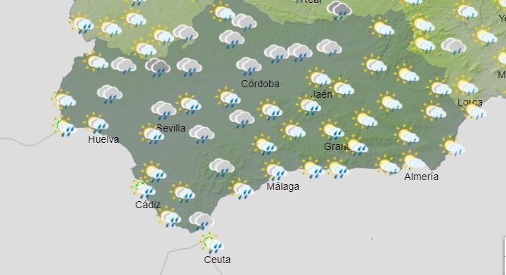 Lluvias durante el jueves en Andalucía.