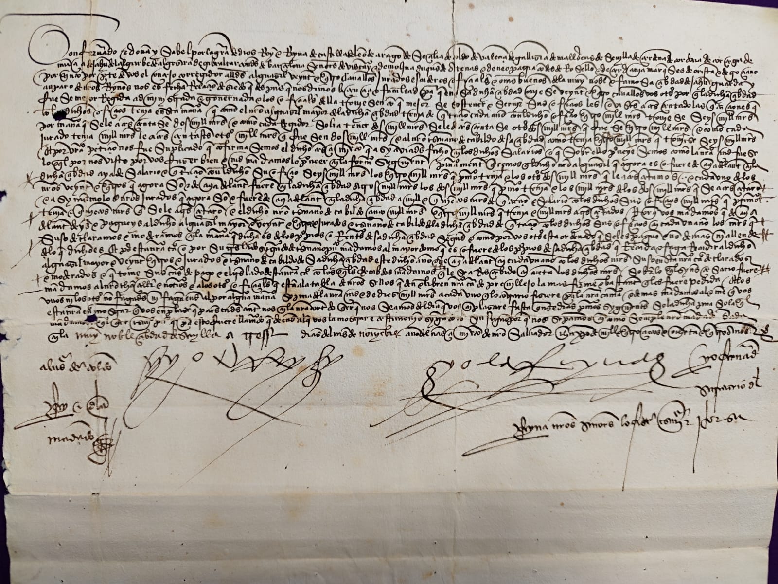 Imagen del documento firmado por los Reyes Católicos