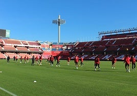 Entrenamiento del Granada en Los Cármenes este lunes.