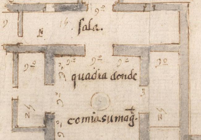 Anotación que indica la Sala de las Dos Hermanas como lugar habitual de comida para el emperador.