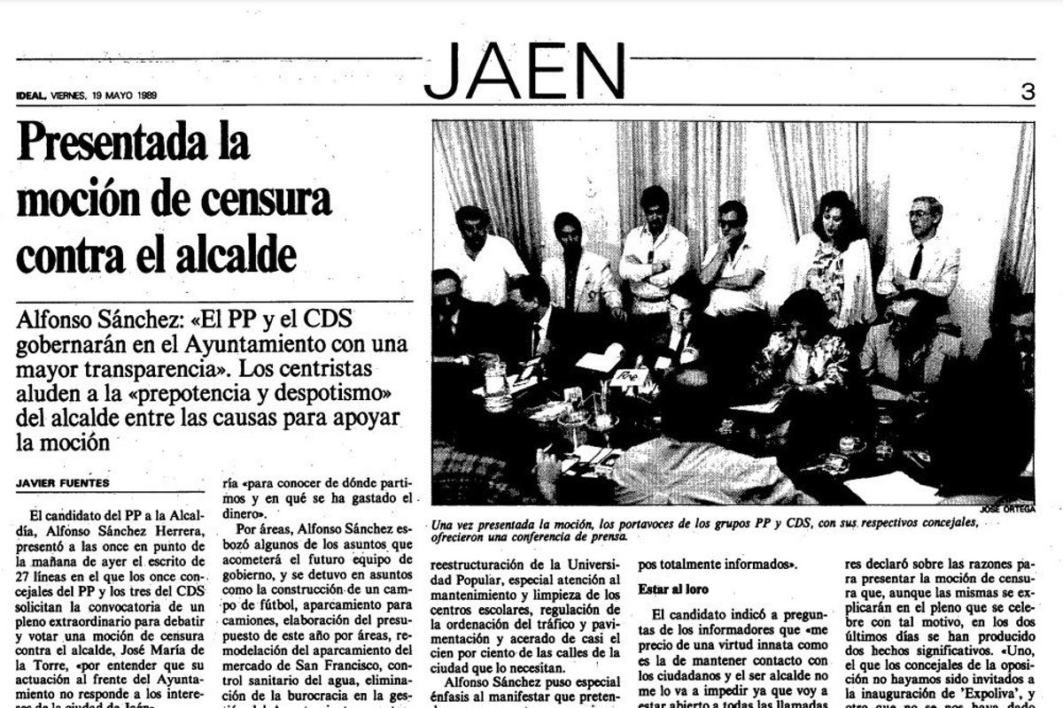 La primera moción de censura en Jaén fue en 1989 y la segunda será el 2 de enero.