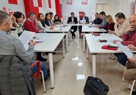 El grupo parlamentario del PSOE y el de la capital en una reunión, este lunes.