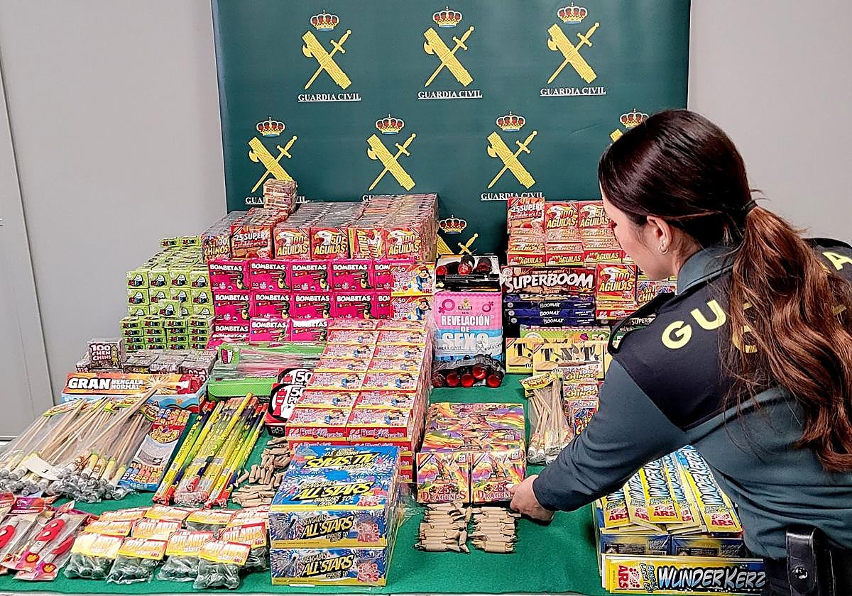 Una agente coloca parte del material incautado.