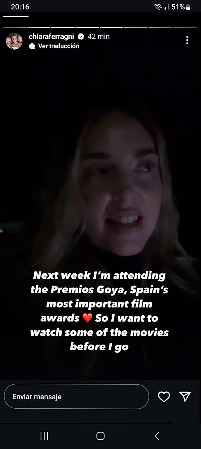 Pantallazo que atestigua que Chiara acudirá a los Goya.