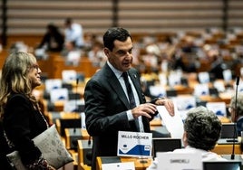 Juanma Moreno, en una de sus participaciones en el Comité Europeo de las Regiones.