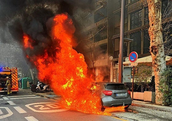 Arde un vehículo en el Paseo del Salón de Granada pero el conductor se salva al percatarse antes del humo.