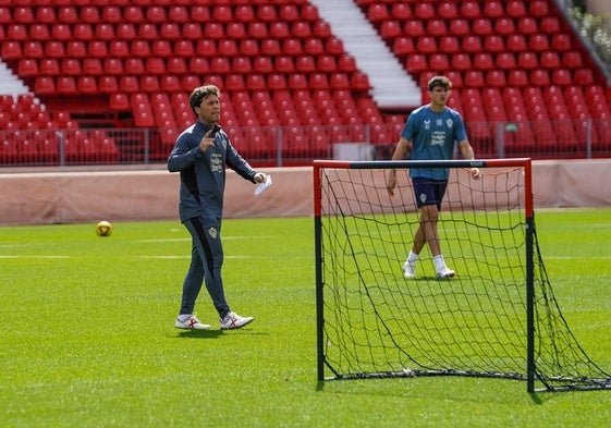 Rubi, durante el entrenamiento de esta mañana.