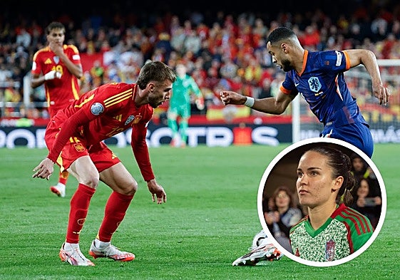 Óscar Mingueza, de rojo, con España y Ari, de verde, con el Granada.