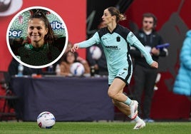 Esther González durante un partido con el Gotham junto al rostro de Laura Pérez.