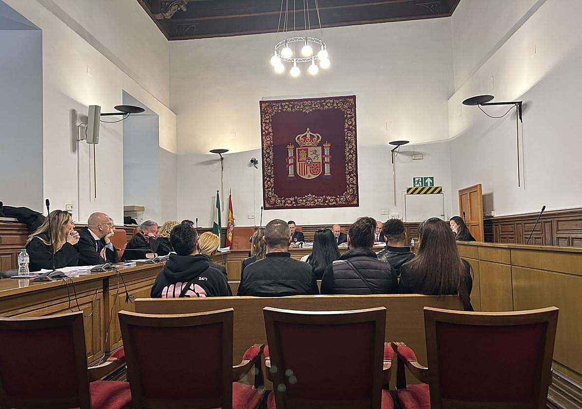 Los ocho acusados sentados en el banquillo de la Audiencia Provincial de Granada.