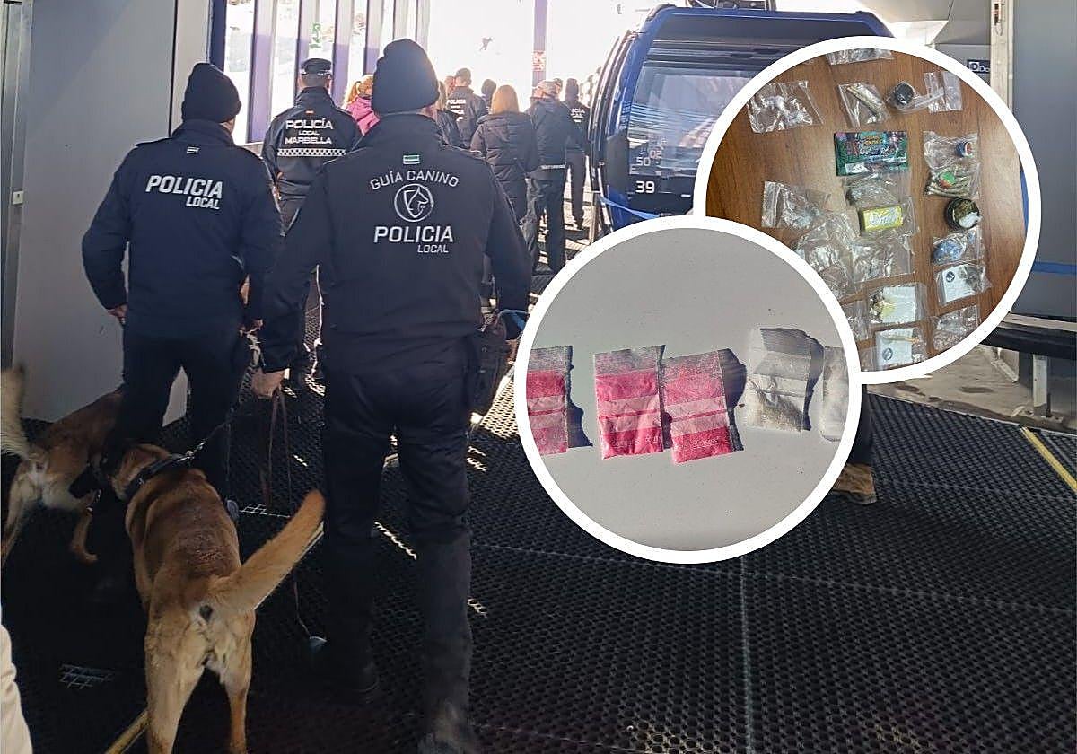 A la izquierda, guías caninos con los perros. A la derecha, sustancias intervenidas.