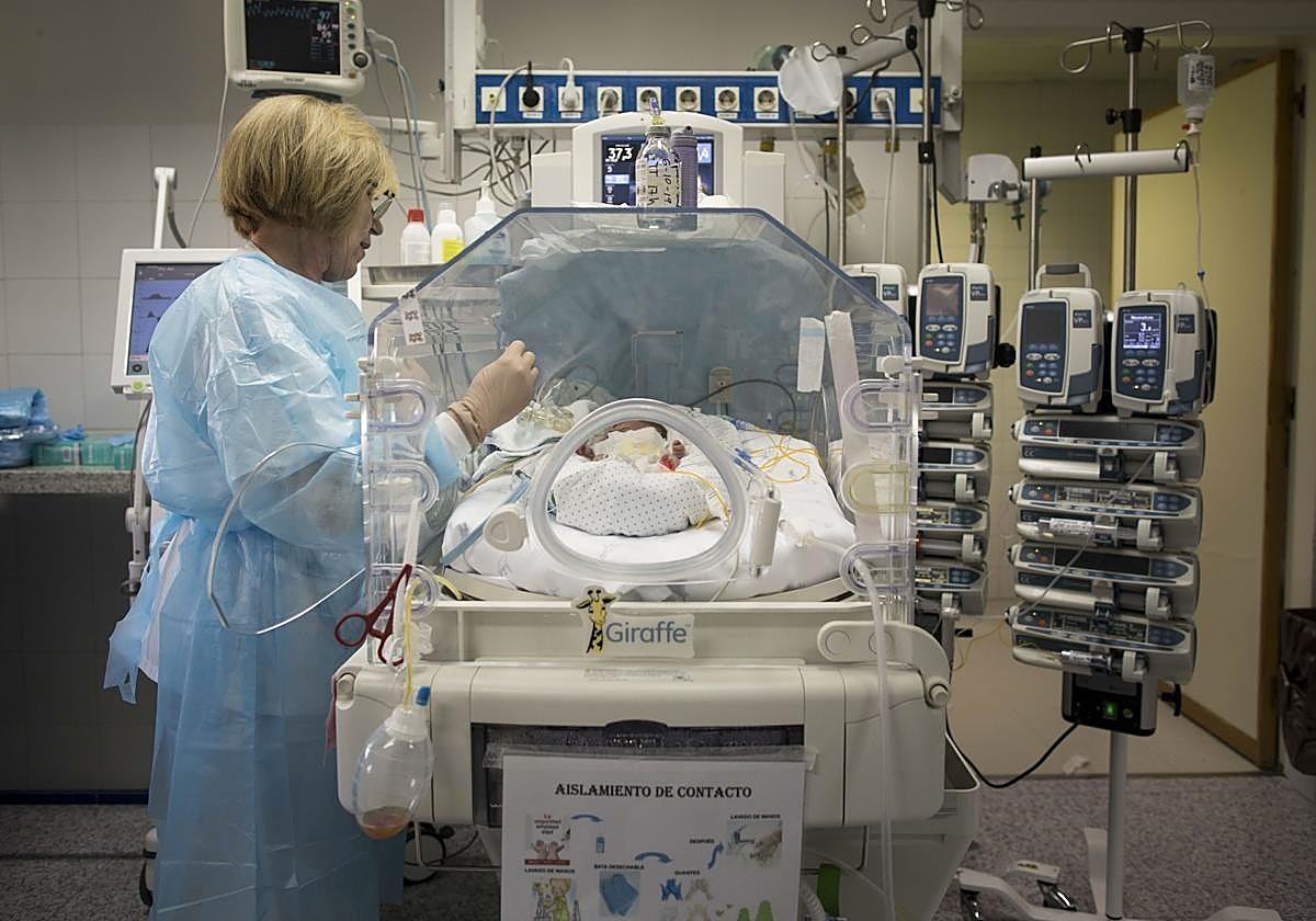Una sanitaria trabaja en Neonatología en el Virgen de las Nieves, en una imagen de archivo.