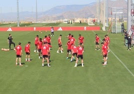 Rondos durante el entrenamiento del Granada este jueves, con Loïc Williams en ellos.