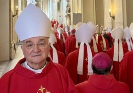 El obispo Gómez Cantero, con el resto de prelados, de camino a la Plaza de San Pedro.