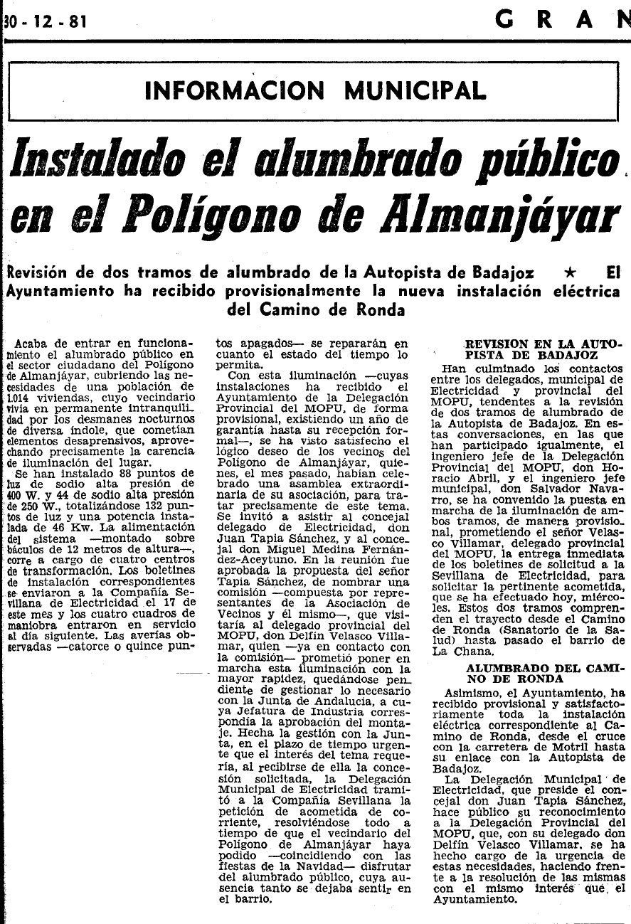 Información publicada en IDEAL el 30 de diciembre de 1981