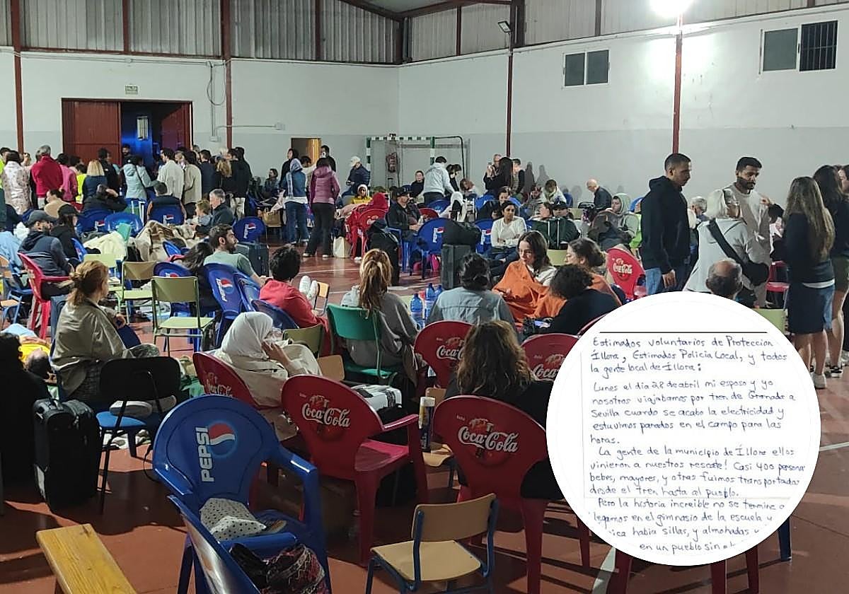 Pasajeros de un tren acogidos en Íllora tras el apagón.