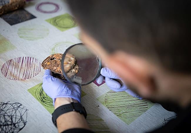 Analizando una de las latas de racionamiento halladas en las excavaciones del Albercón.