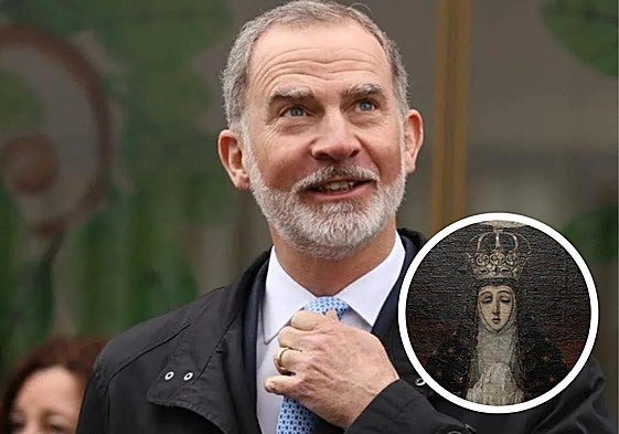 Visita del Rey al Colegio Purísima Concepción de Granada el pasado abril | Detalle de un lienzo anónimo de la Hermandad, recién restaurado, perteneciente a la primera mitad del siglo XVII.