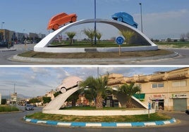 Rotonda de acceso al municipio de Churriana de la Vega, antes y después del mantenimiento.
