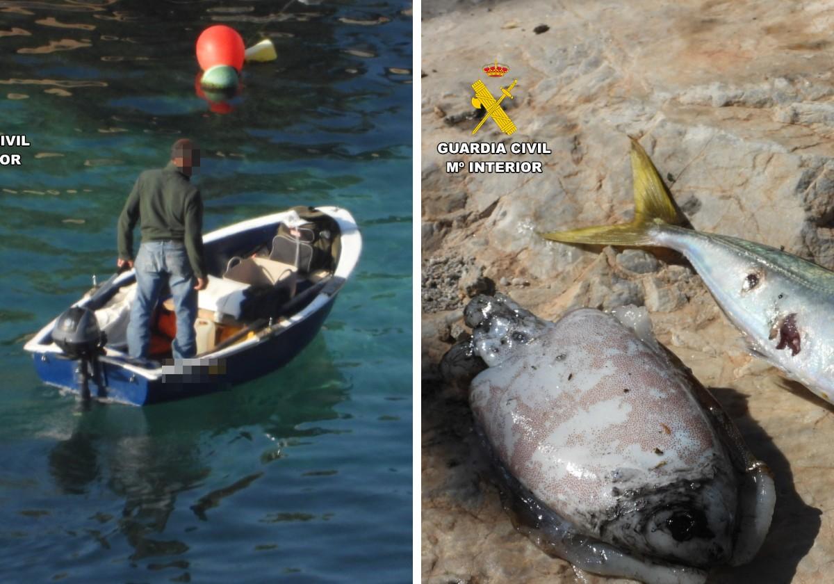La Guardia Civil atrapa sorprende a dos pescadores furtivos en la Punta de la Mona.