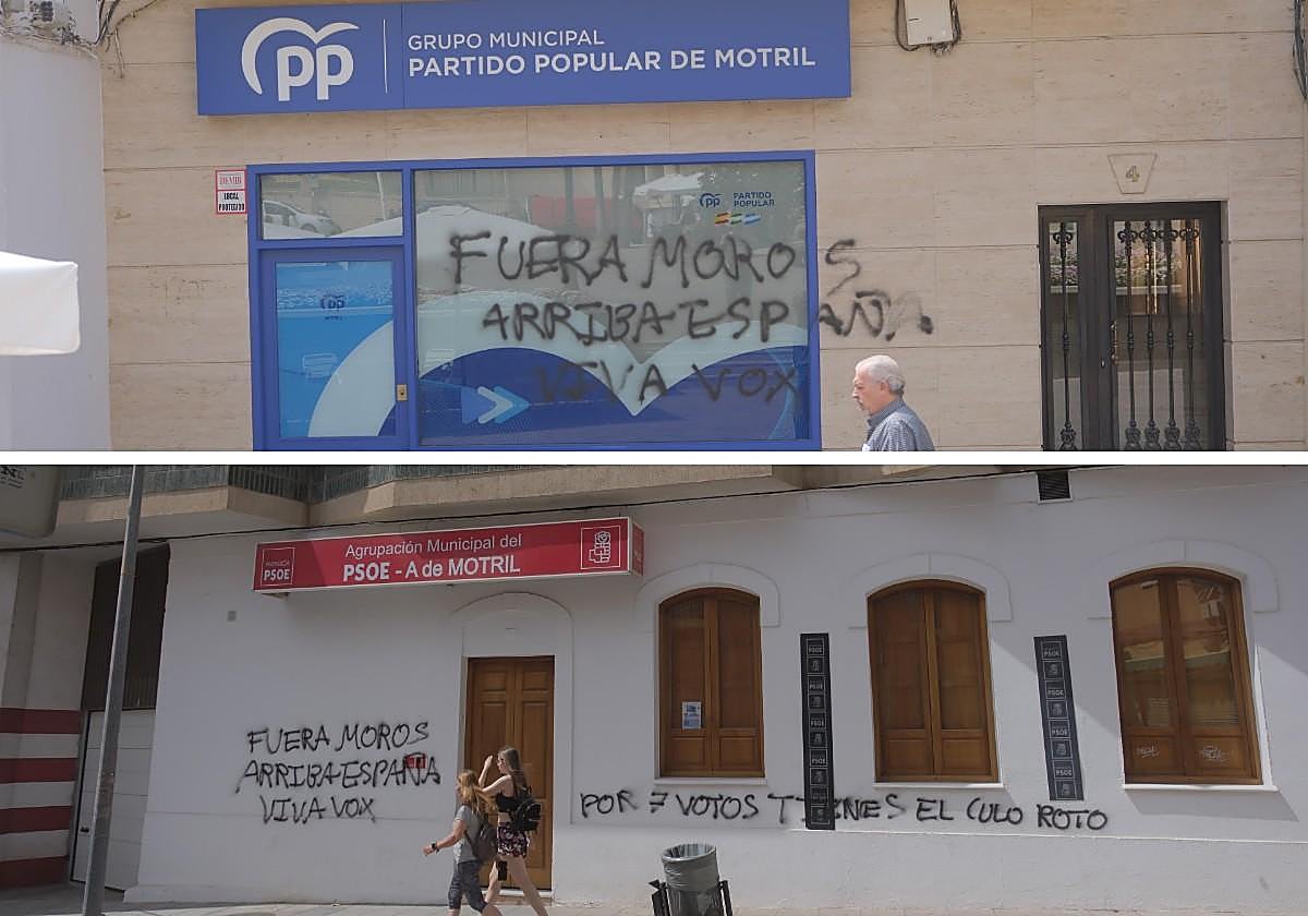 Así ha amanecido las sedes de PP y PSOE de Motril.