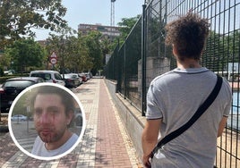 A la derecha, Jaime en el lugar donde comenzó la agresión. A la izquierda, momentos después del ataque, sangrando.