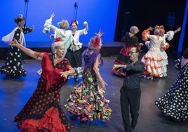 Varios ancianos, durante una exhibición de sevillanas en el Auditorio Maestro Padilla de Almería.