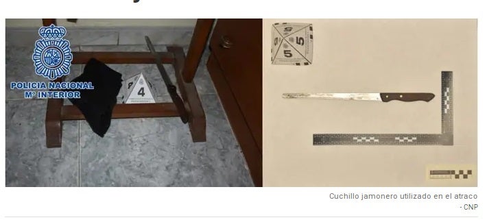 Un farmacéutico salva la vida ante un atracador al desviar el cuchillo jamonero que iba a su cuello.