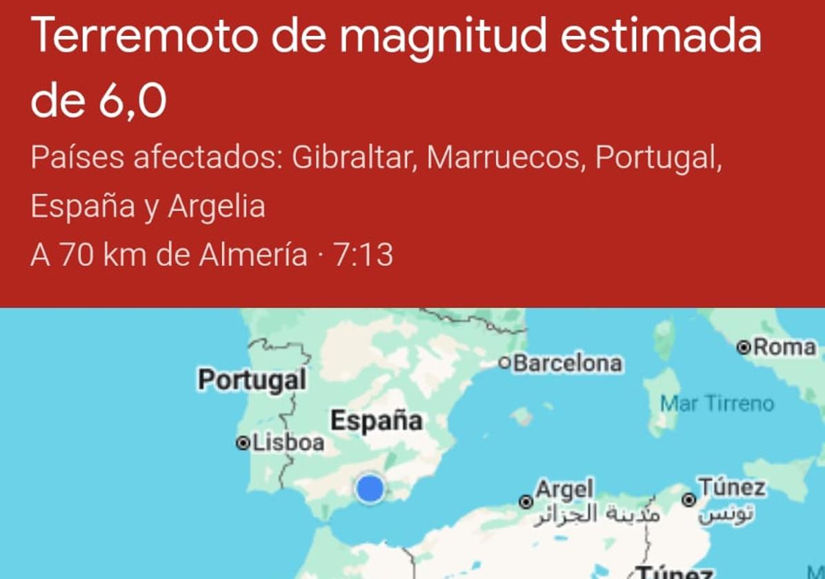 El terremoto del Mediterráneo hace saltar la 'alarma' de Google en Andalucía