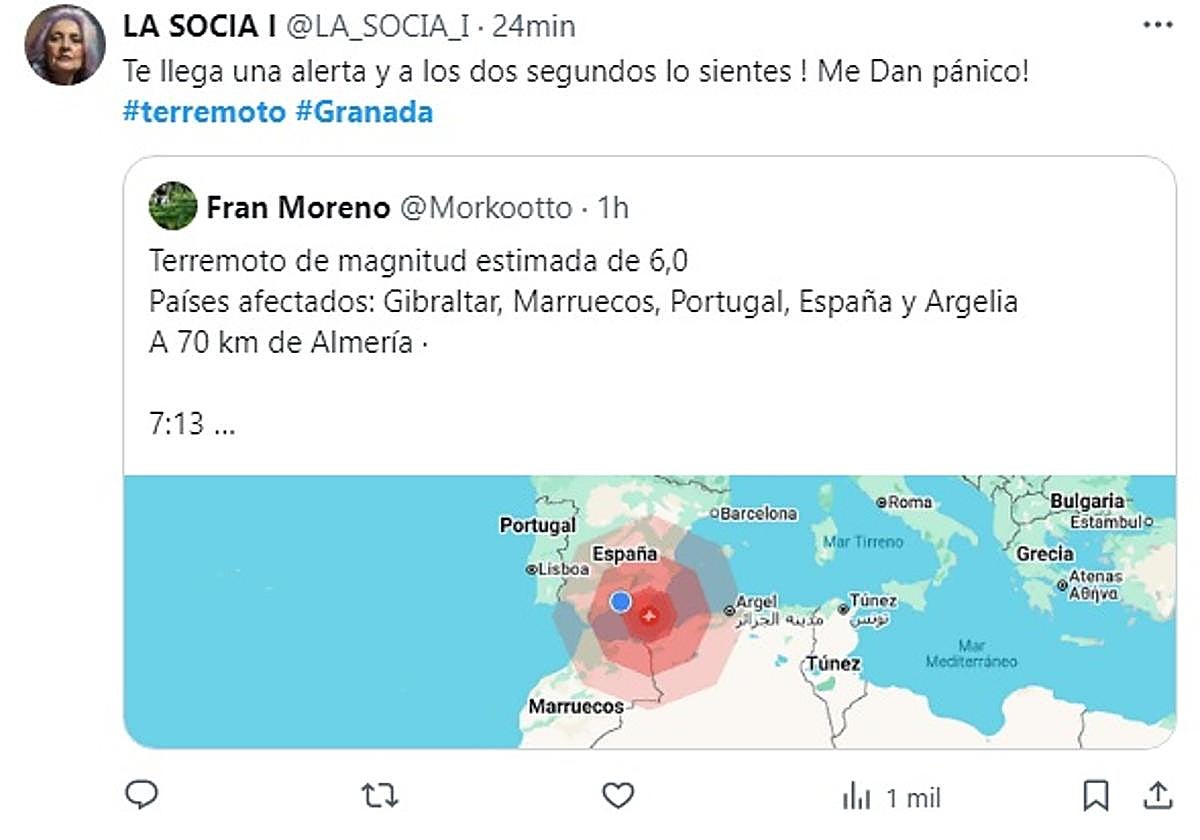 Una de las reacciones al seísmo en redes sociales.