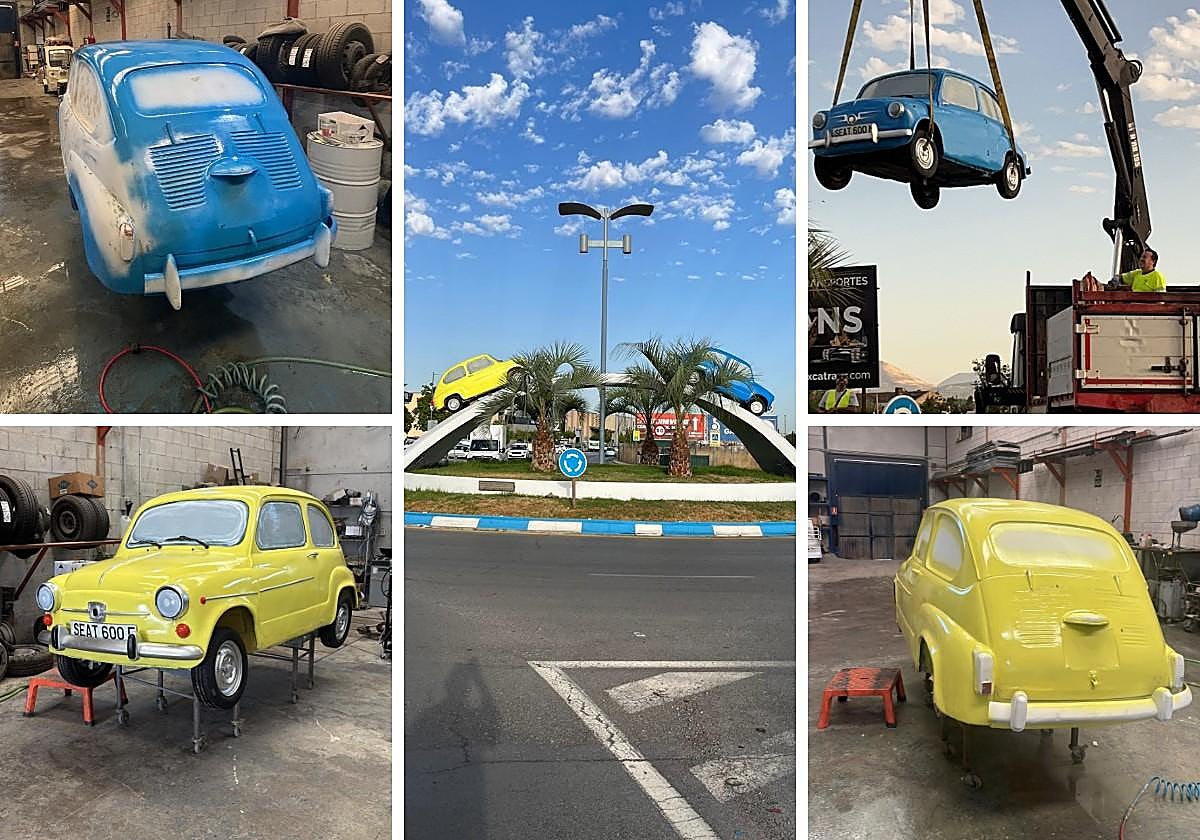 La rotonda de Churriana estrena sus nuevos Seat: así ha sido el proceso de pintado