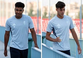 Seydou Fall y Ale Santos, al sumarse al entrenamiento del primer equipo del Granada este viernes.