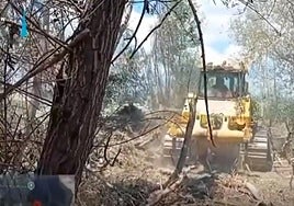 Unidad de maquinaria pesada sobre el terreno.