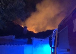 Los bomberos actuando en el incendio de matorral en Guadix.