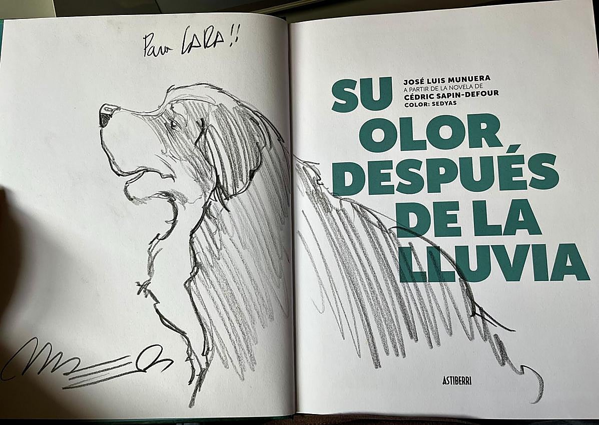 Imagen secundaria 1 - Munuera en la plaza de San Bartolomé, la dedicatoria del cómic y una página del tebeo. 