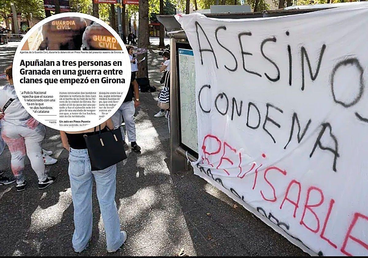 Protesta de varios familiares de las víctimas. A la izquierda, noticia sobre la segunda agresión publicada en enero.