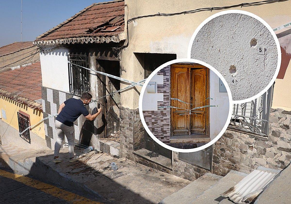 Imágenes de los impactos de bala y las viviendas incendiadas en Pinos Puente.