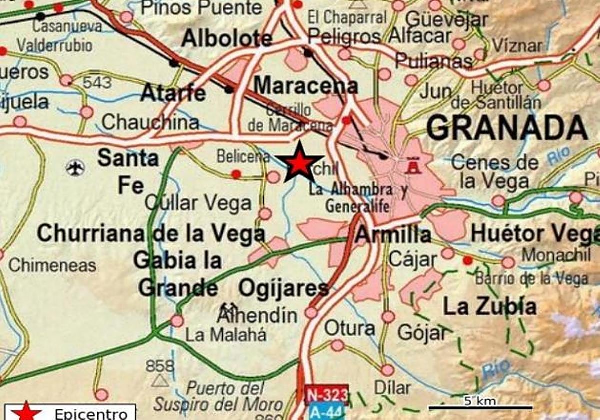 Epicentro del terremoto sentido en Granada.
