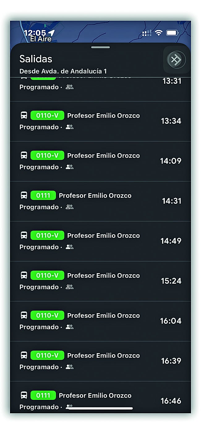 Pantalla de los horarios de Google Maps en la línea 110