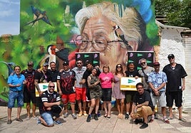 Participantes en la Liga Nacional de Grafiti, a su paso por Ventas de Huelma.