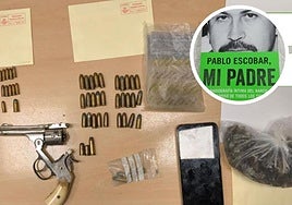 A la izquierda, objetos incautados al menor. A la derecha, ejemplar del libro que llevaba encima.