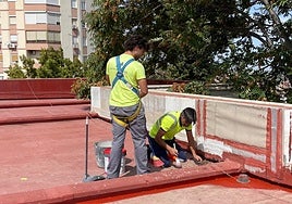 Trabajos en las cubiertas de un colegio de la capital.