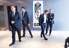 Alfredo García Amado, Javier Aranguren, Javi Alonso y Miguel Melgar, en el último desayuno informativo de la entidad, tras el final de la pasada temporada.