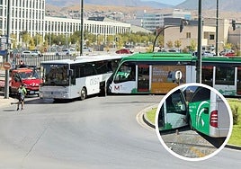 Varios heridos tras descarrilar el metro de Granada al chocar con un autobús.