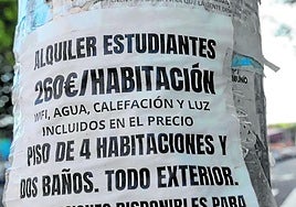 Vista de un anuncio de alquiler de vivienda en una farola. EFE/ J.M. García