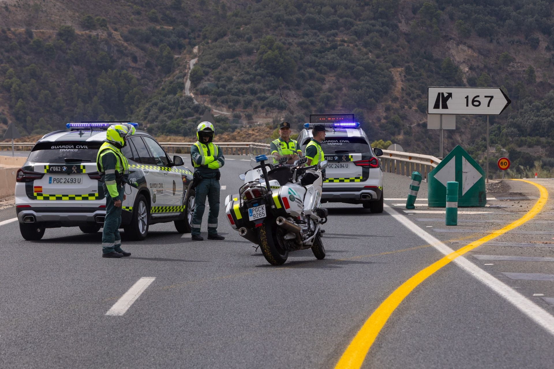 Guardia Civil de Tráfico en el corte de la A-44.